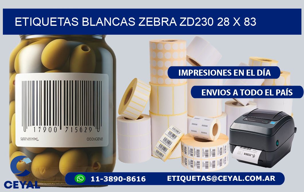 ETIQUETAS BLANCAS ZEBRA ZD230 28 x 83