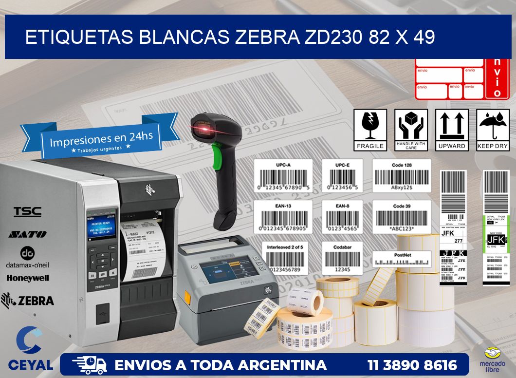ETIQUETAS BLANCAS ZEBRA ZD230 82 x 49