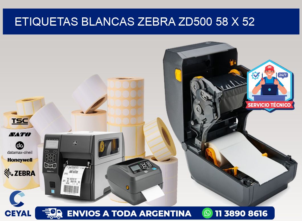 ETIQUETAS BLANCAS ZEBRA ZD500 58 x 52