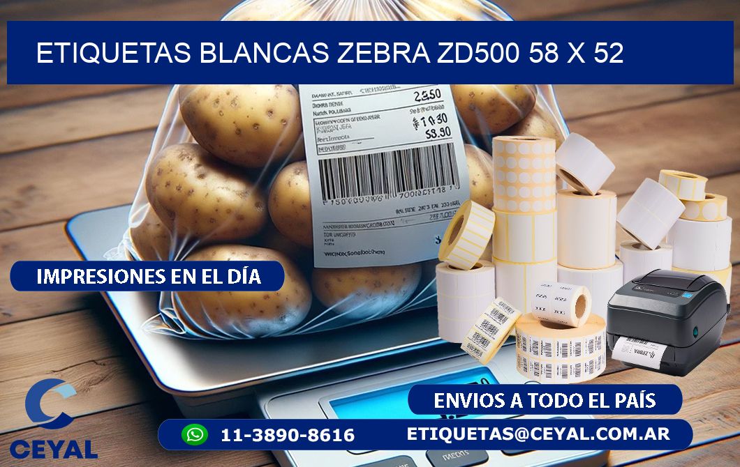 ETIQUETAS BLANCAS ZEBRA ZD500 58 x 52
