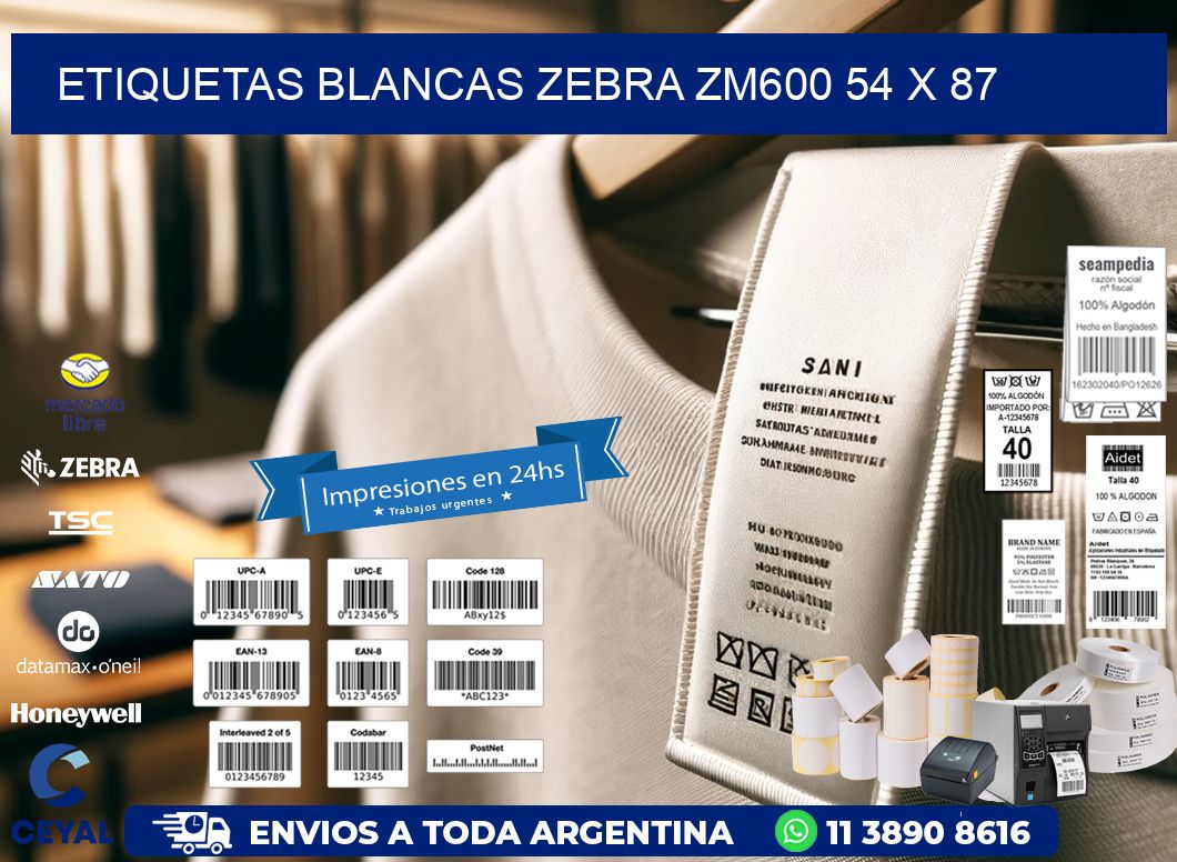 ETIQUETAS BLANCAS ZEBRA ZM600 54 x 87