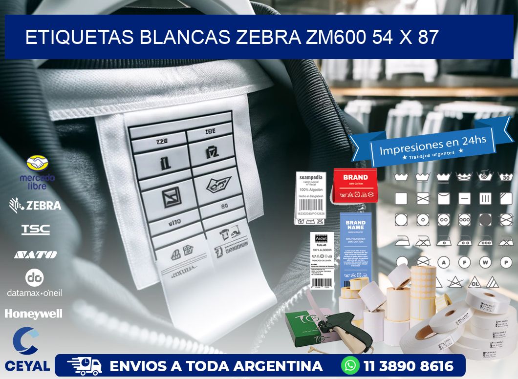 ETIQUETAS BLANCAS ZEBRA ZM600 54 x 87