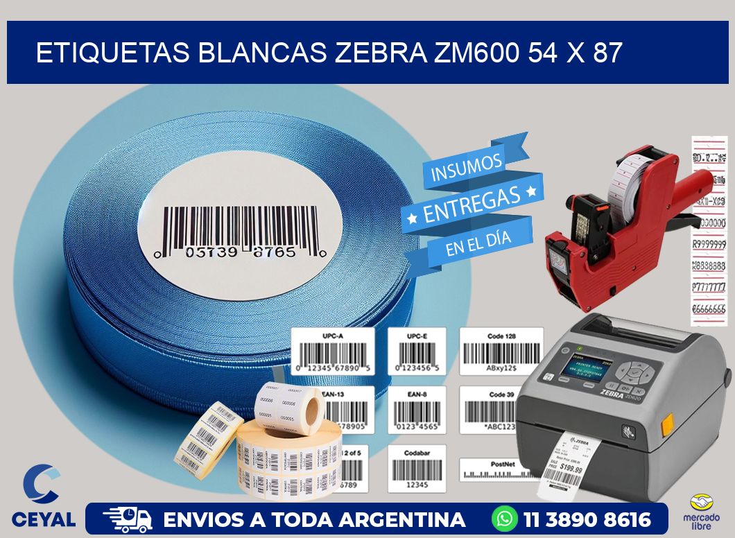 ETIQUETAS BLANCAS ZEBRA ZM600 54 x 87