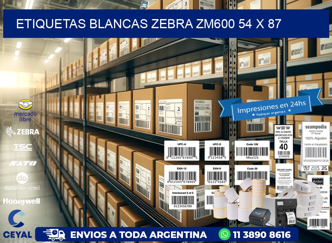 ETIQUETAS BLANCAS ZEBRA ZM600 54 x 87