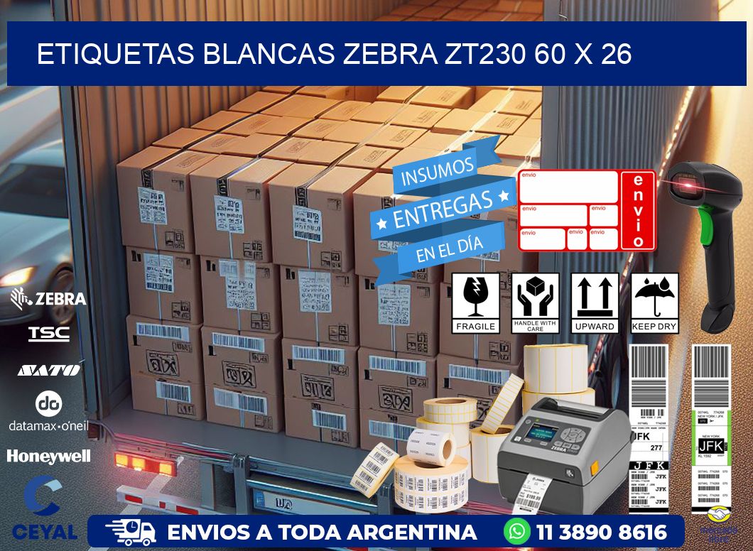 ETIQUETAS BLANCAS ZEBRA ZT230 60 x 26