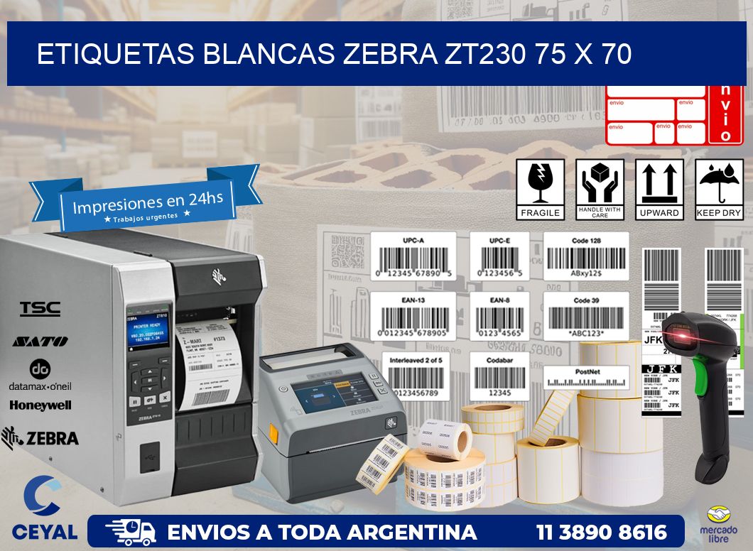 ETIQUETAS BLANCAS ZEBRA ZT230 75 x 70