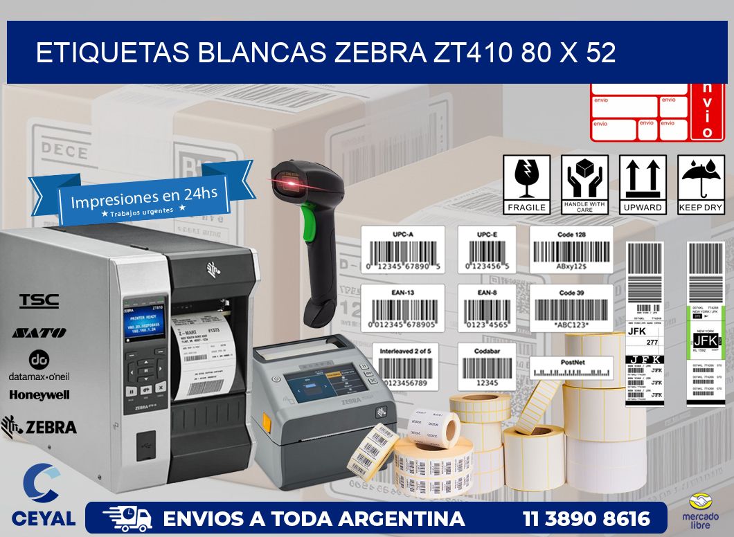 ETIQUETAS BLANCAS ZEBRA ZT410 80 x 52