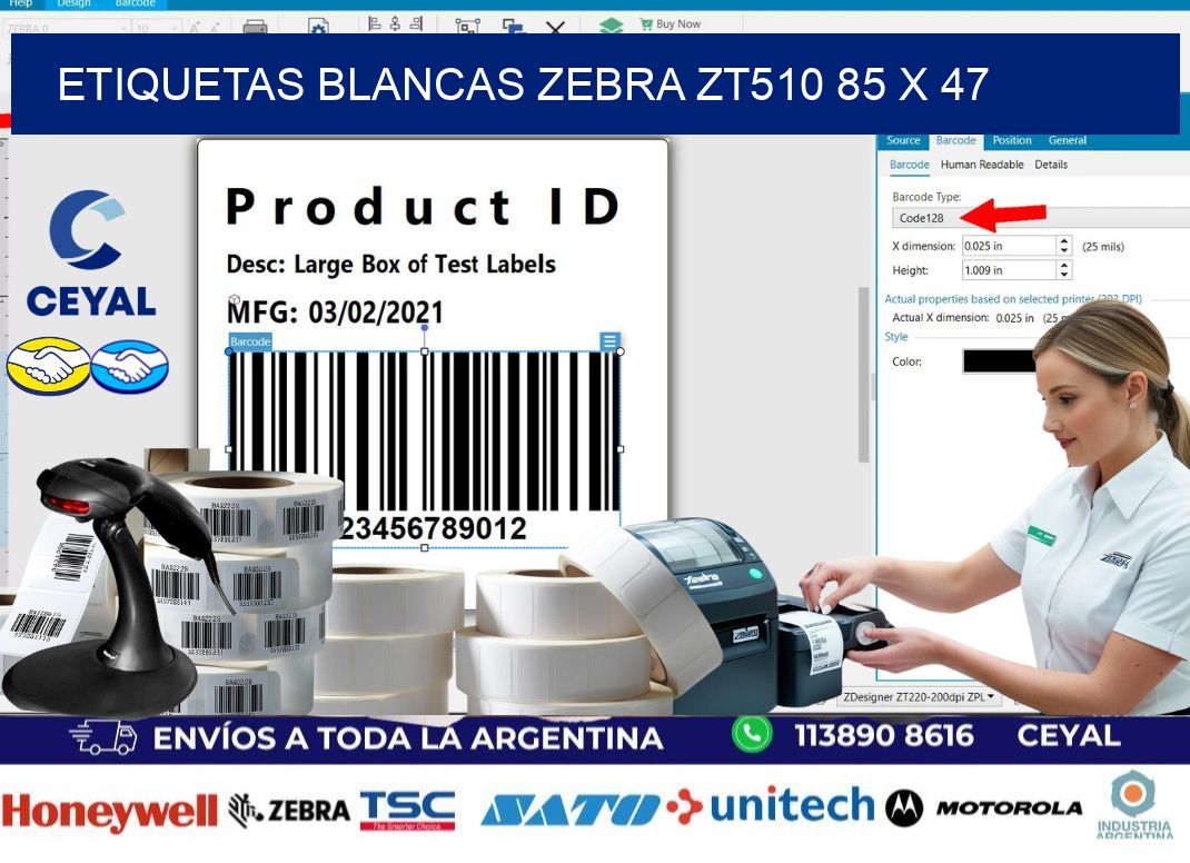 ETIQUETAS BLANCAS ZEBRA ZT510 85 x 47