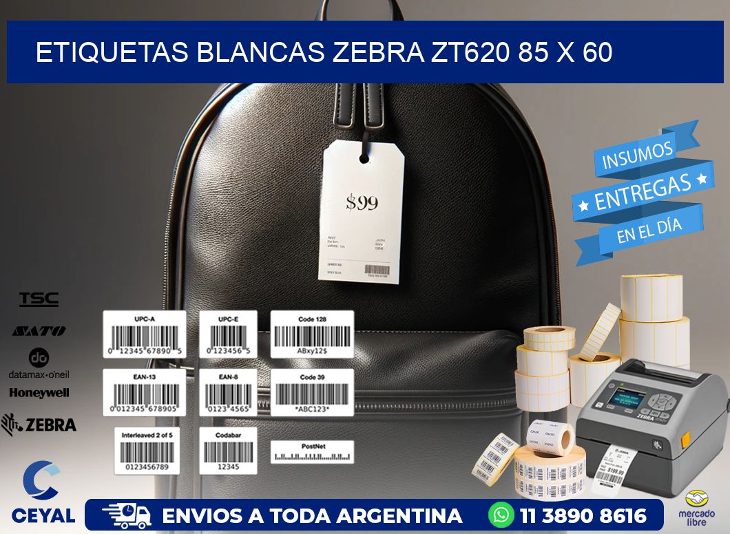 ETIQUETAS BLANCAS ZEBRA ZT620 85 x 60