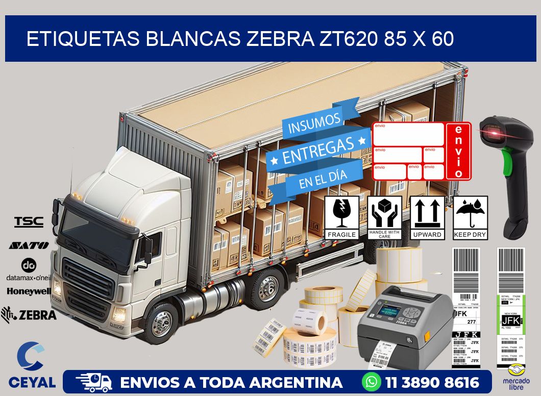 ETIQUETAS BLANCAS ZEBRA ZT620 85 x 60