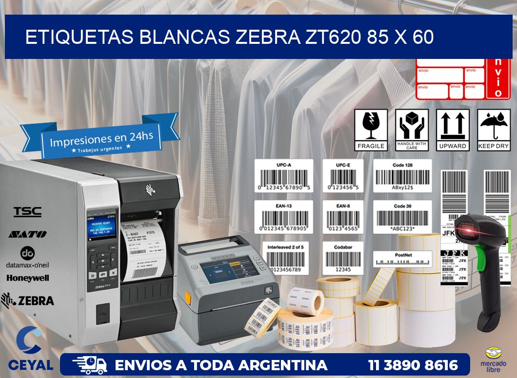 ETIQUETAS BLANCAS ZEBRA ZT620 85 x 60