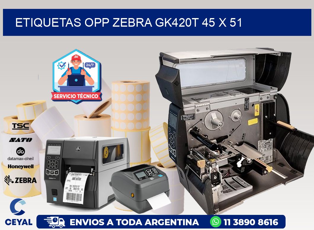 ETIQUETAS OPP ZEBRA GK420T 45 x 51