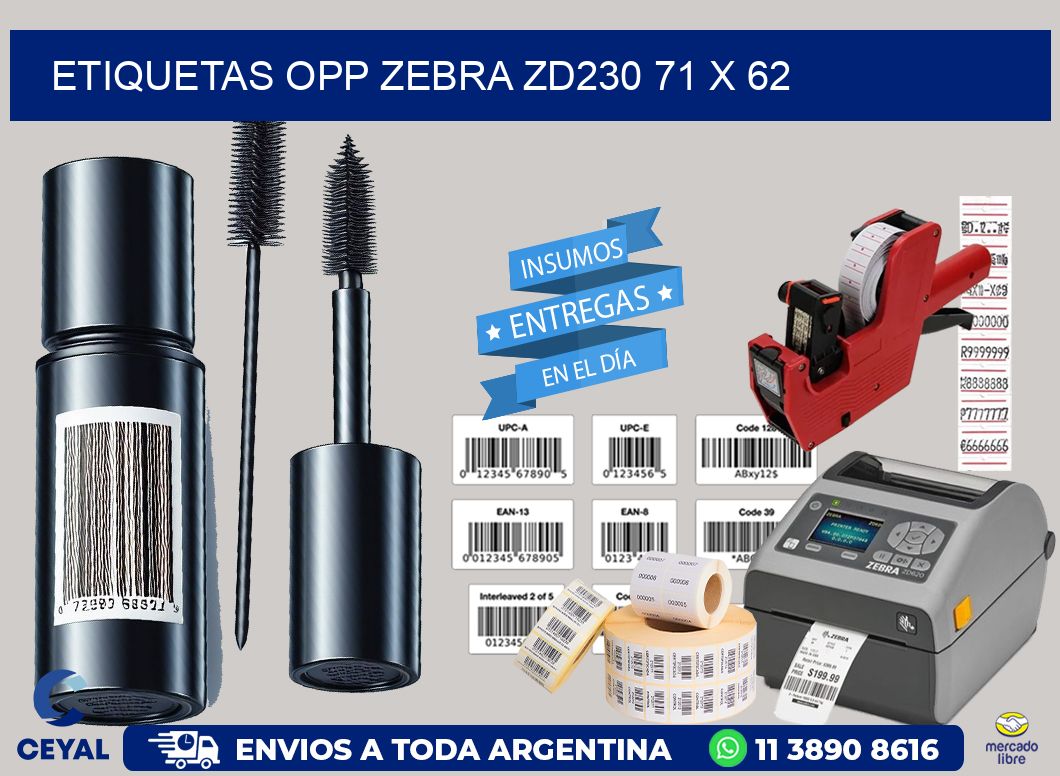 ETIQUETAS OPP ZEBRA ZD230 71 x 62