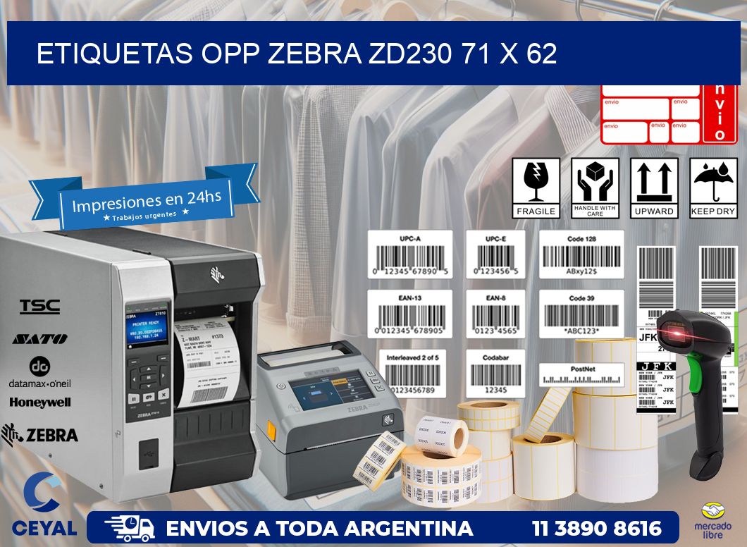 ETIQUETAS OPP ZEBRA ZD230 71 x 62