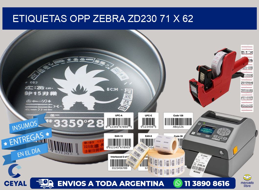 ETIQUETAS OPP ZEBRA ZD230 71 x 62