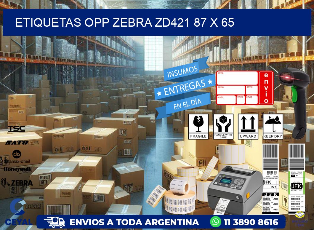 ETIQUETAS OPP ZEBRA ZD421 87 x 65