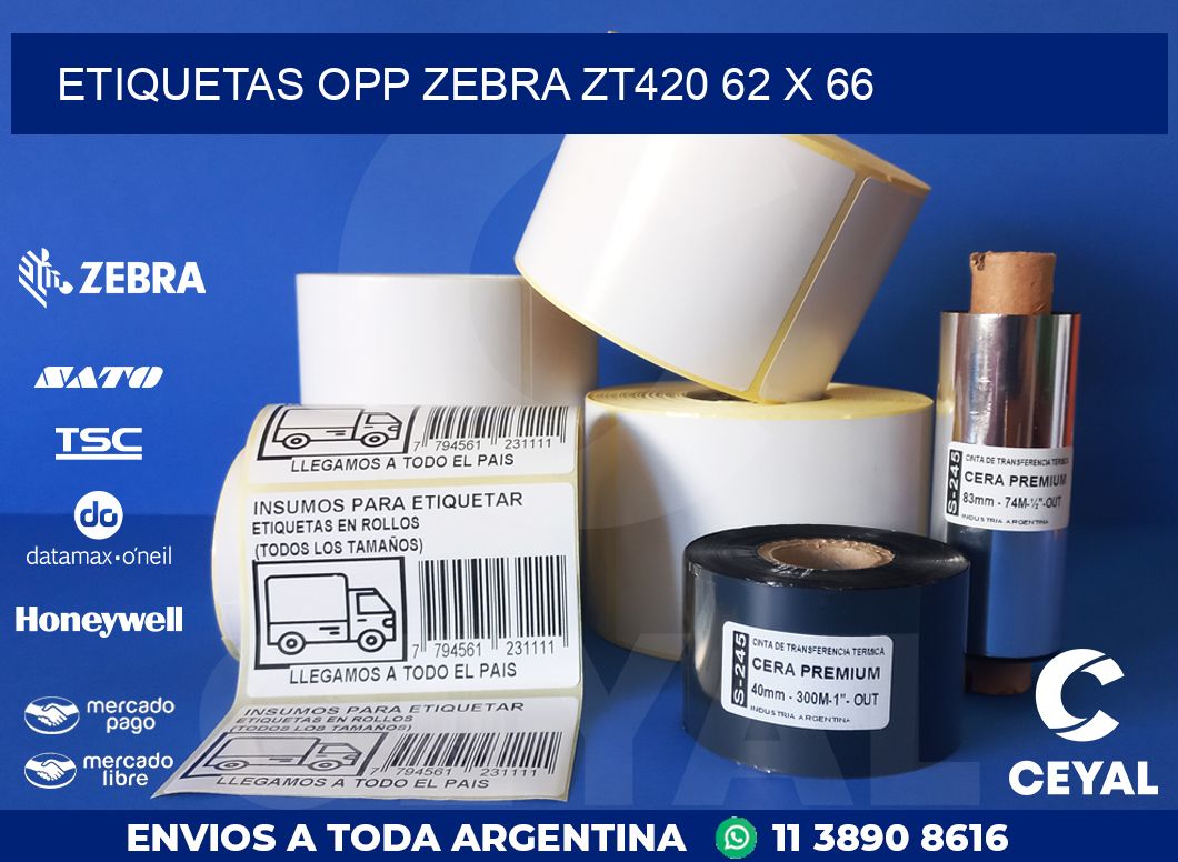 ETIQUETAS OPP ZEBRA ZT420 62 x 66