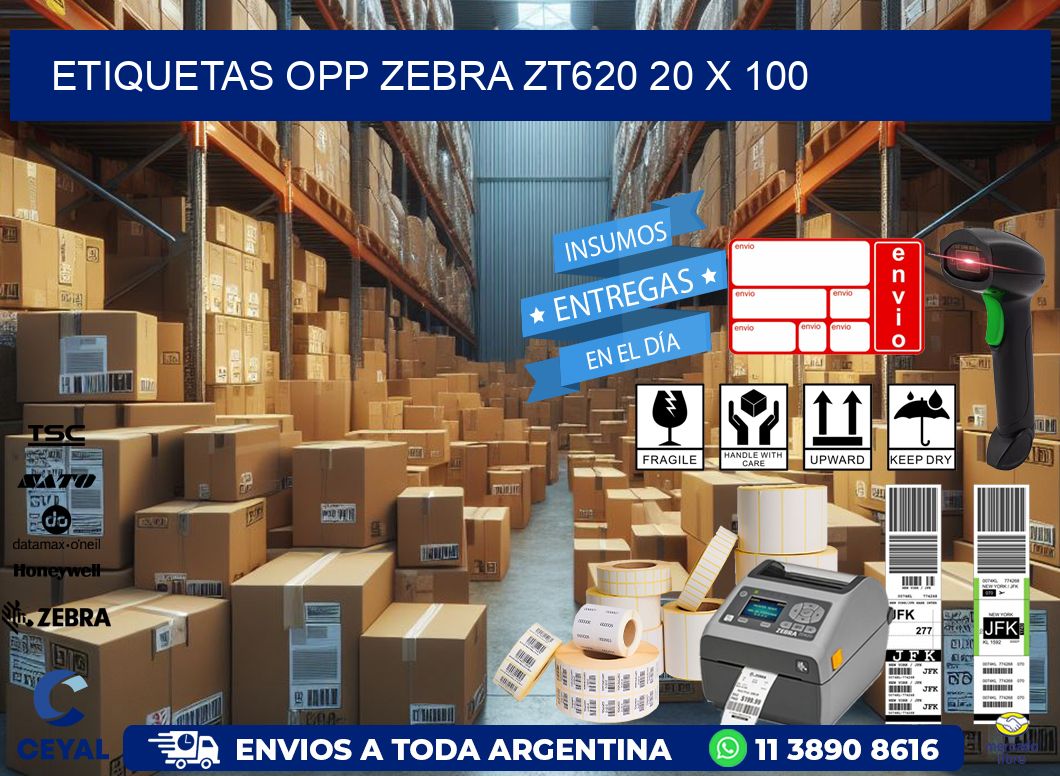 ETIQUETAS OPP ZEBRA ZT620 20 x 100