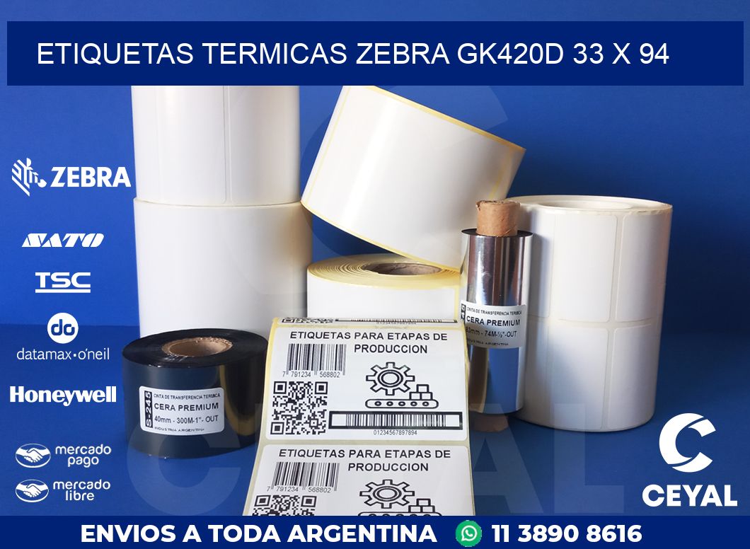 ETIQUETAS TERMICAS ZEBRA GK420D 33 x 94