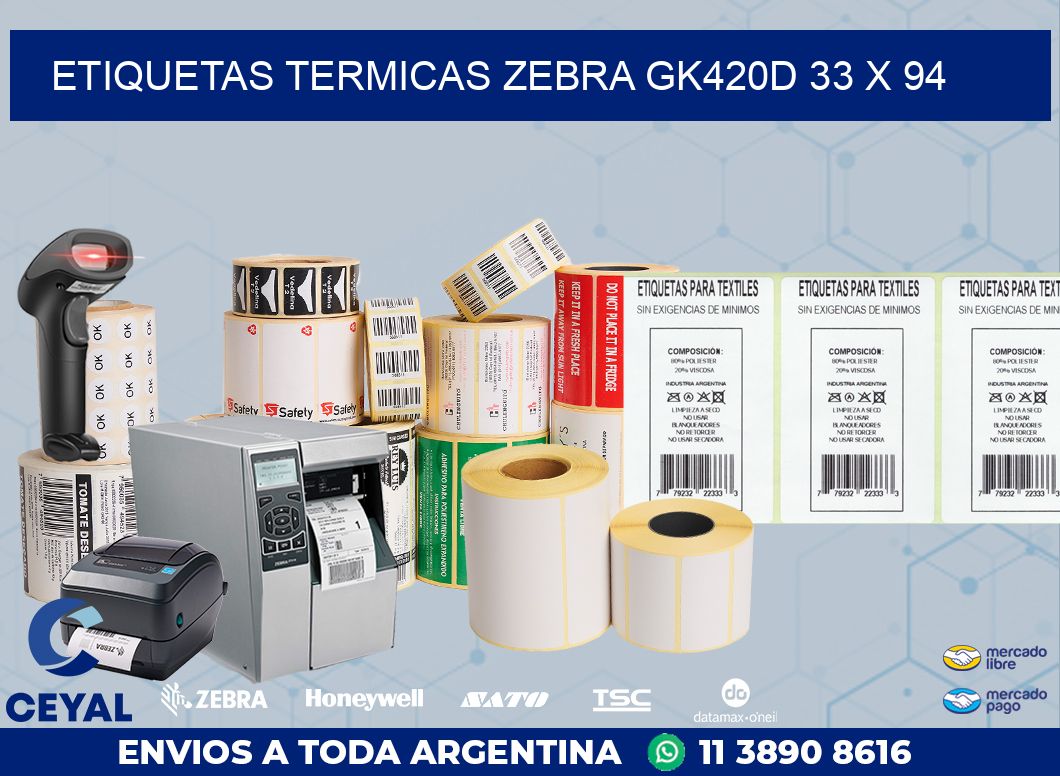 ETIQUETAS TERMICAS ZEBRA GK420D 33 x 94