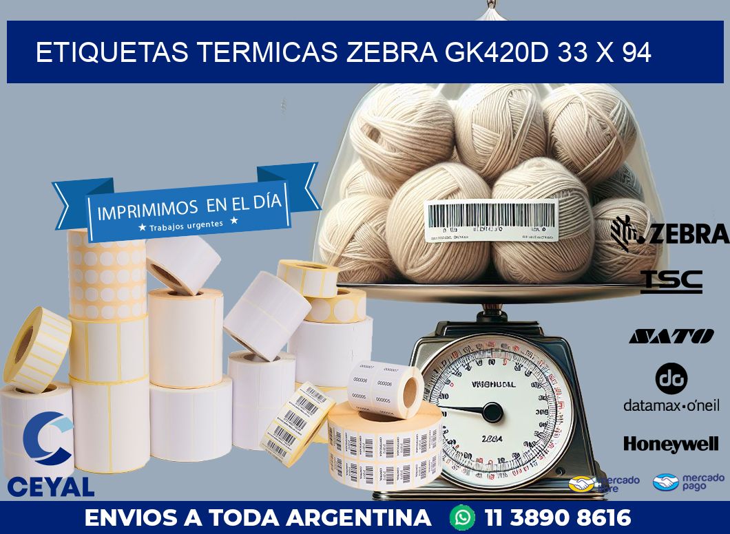 ETIQUETAS TERMICAS ZEBRA GK420D 33 x 94
