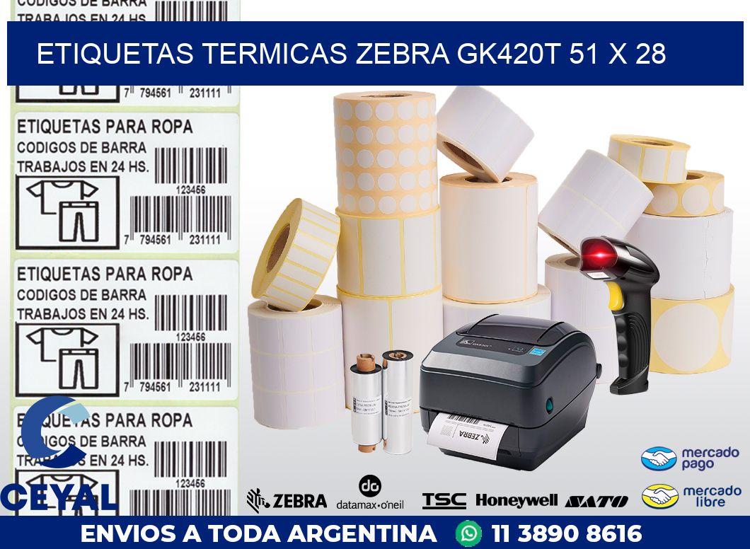 ETIQUETAS TERMICAS ZEBRA GK420T 51 x 28