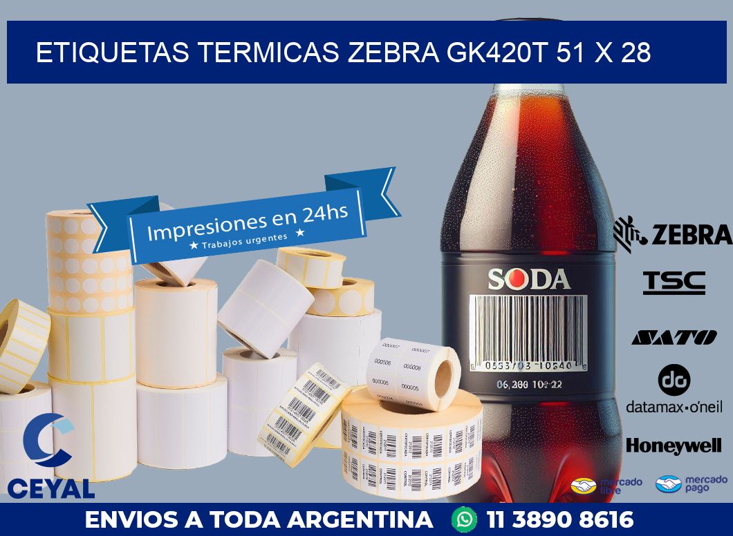 ETIQUETAS TERMICAS ZEBRA GK420T 51 x 28