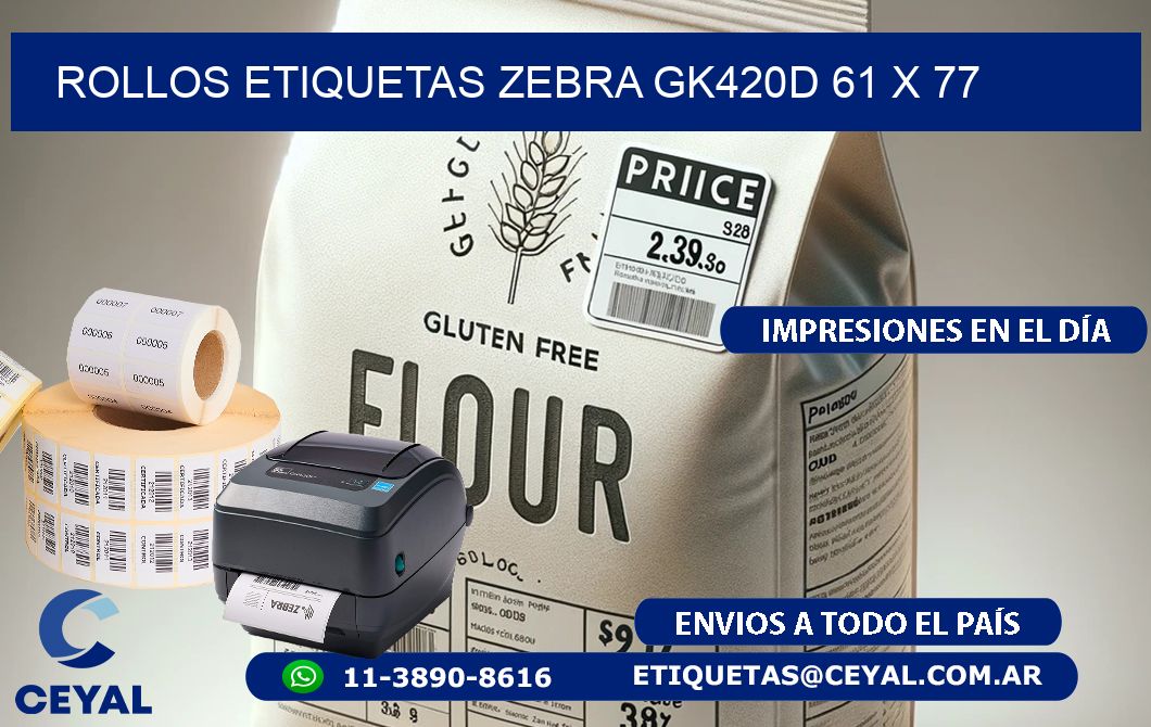ROLLOS ETIQUETAS Zebra GK420D 61 x 77