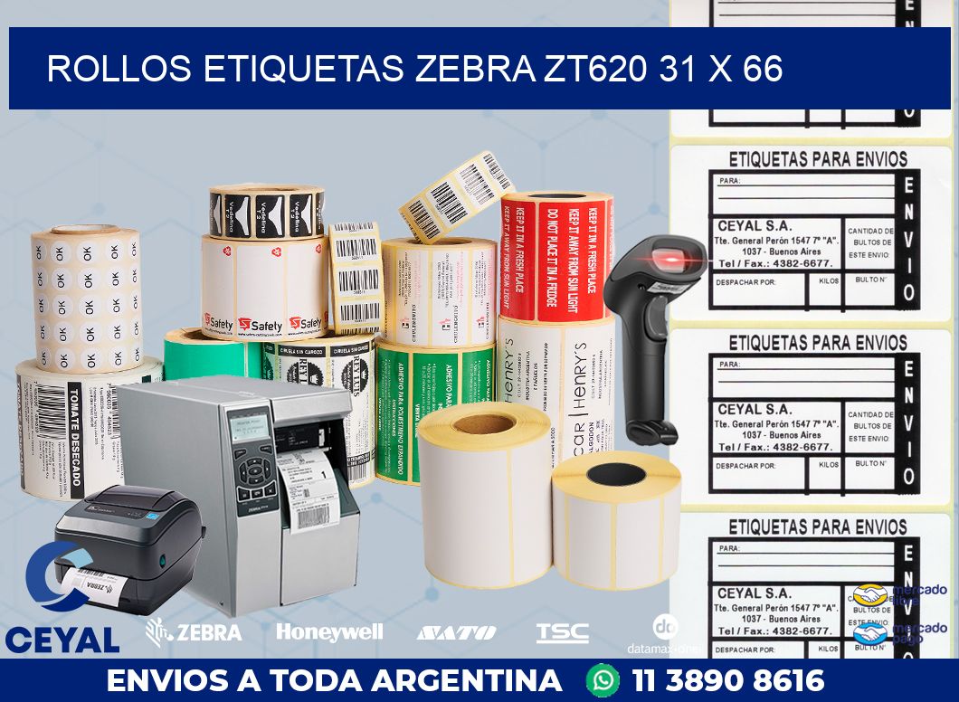 ROLLOS ETIQUETAS Zebra ZT620 31 x 66