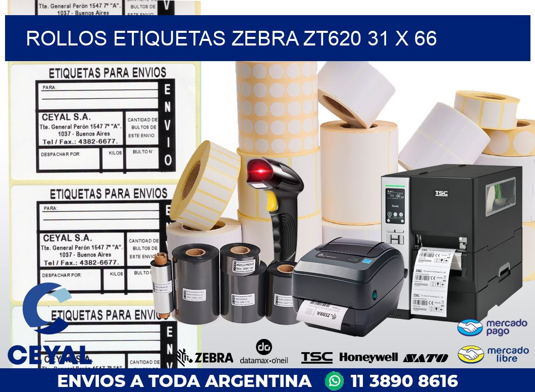 ROLLOS ETIQUETAS Zebra ZT620 31 x 66