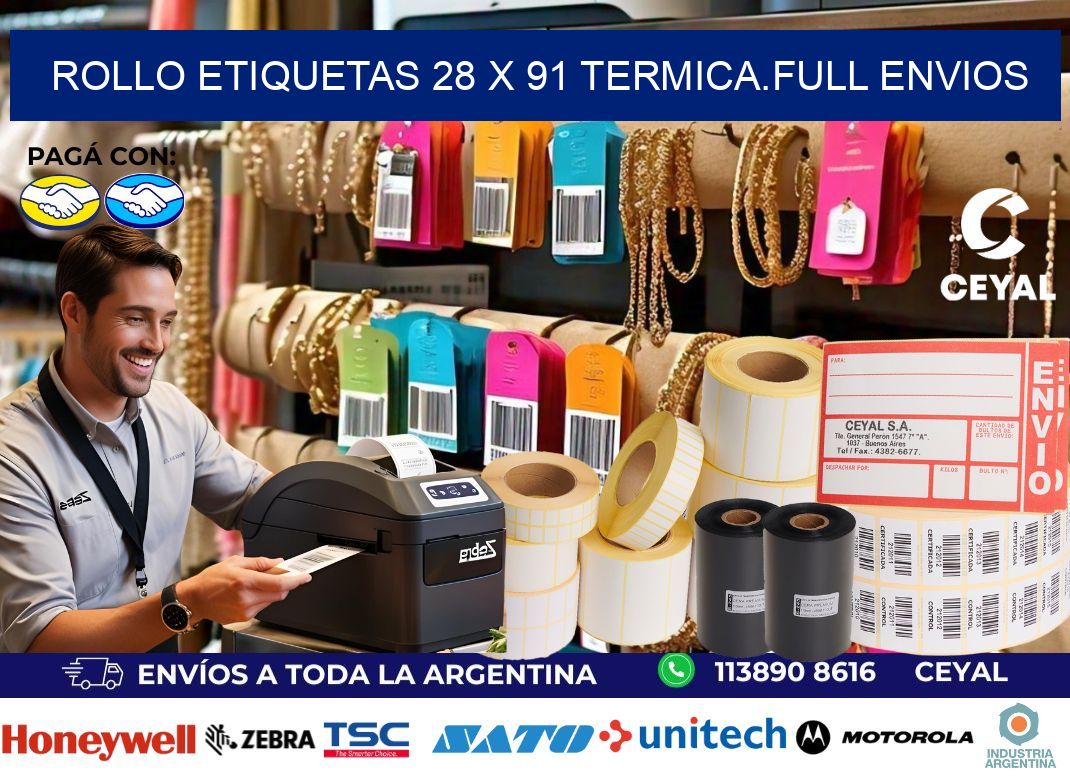 Rollo etiquetas 28 x 91 termica.full envios