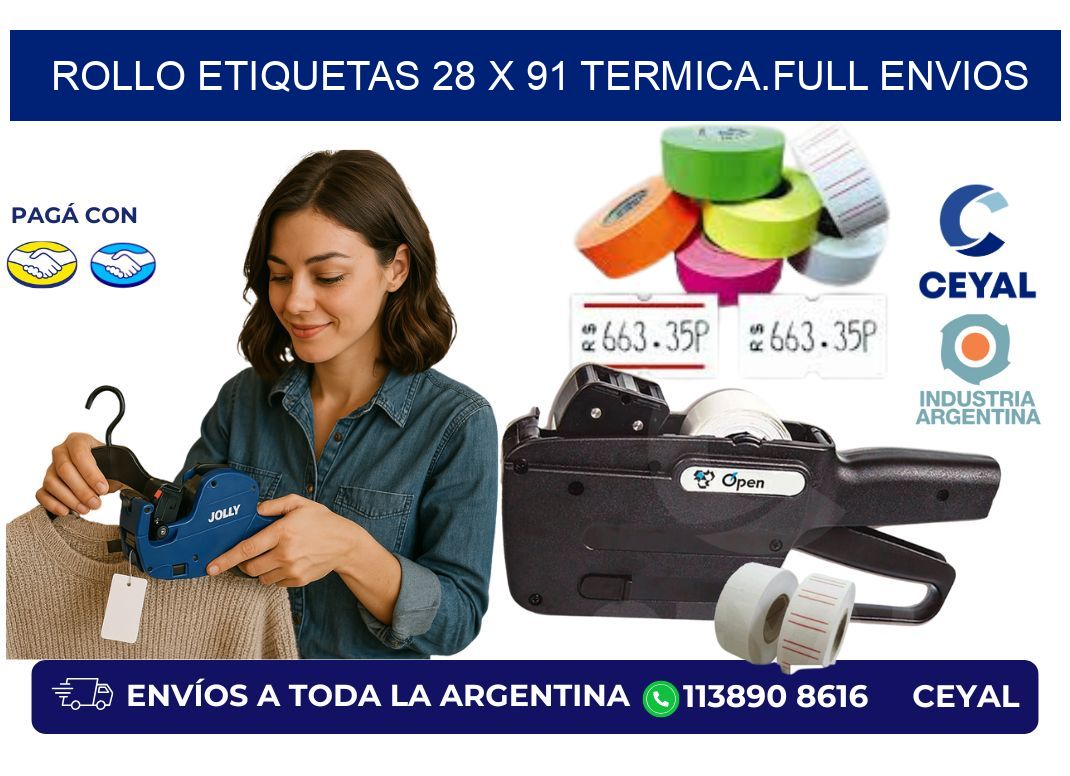 Rollo etiquetas 28 x 91 termica.full envios