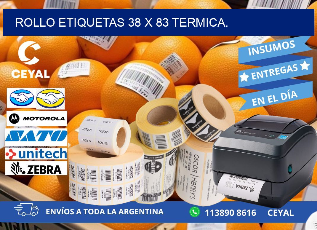 Rollo etiquetas 38 x 83 termica.