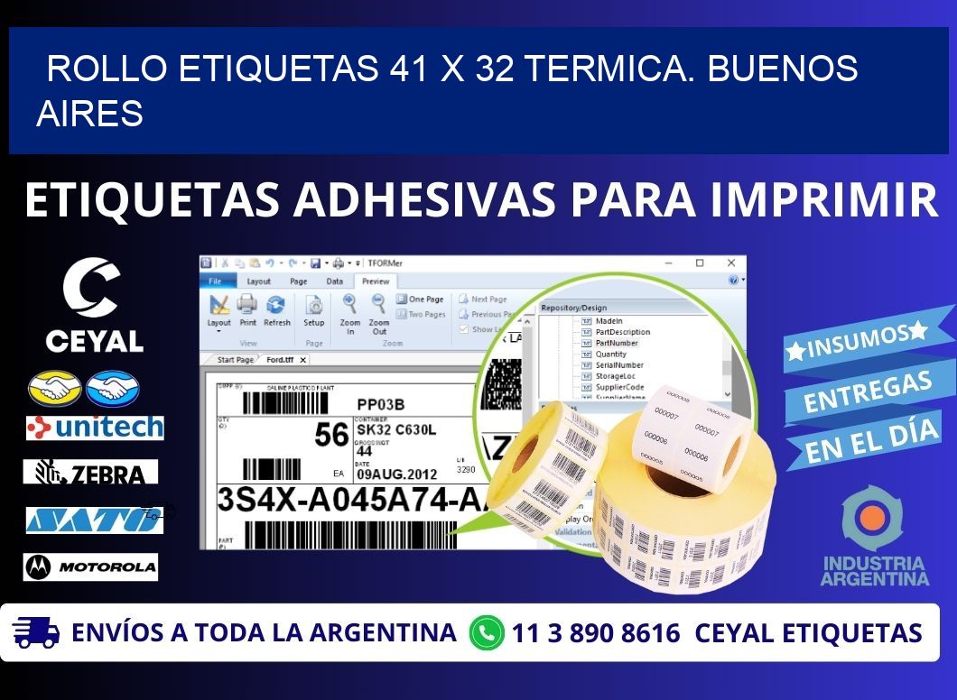 Rollo etiquetas 41 x 32 termica. Buenos Aires