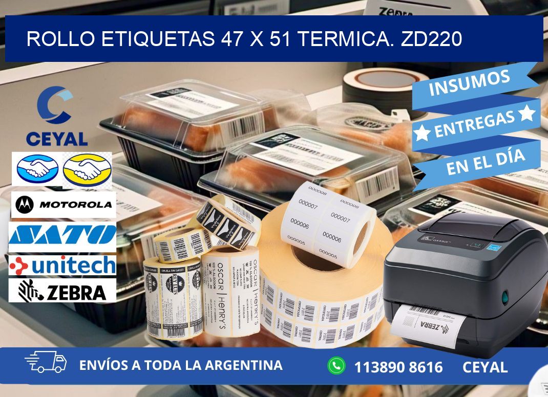 Rollo etiquetas 47 x 51 termica. zd220