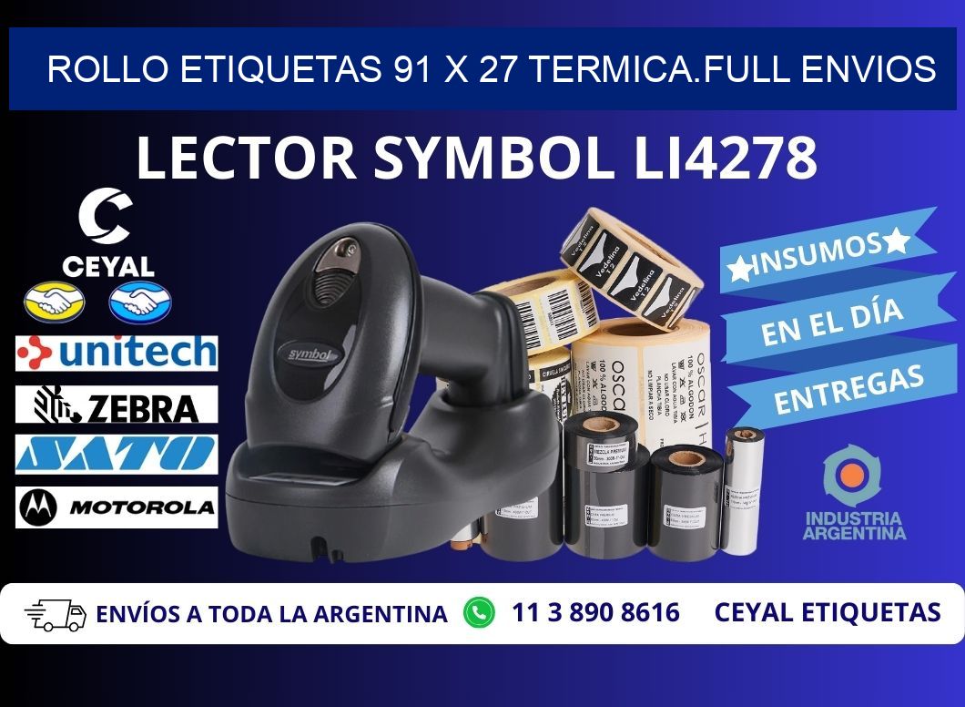 Rollo etiquetas 91 x 27 termica.full envios