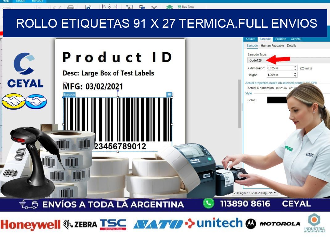 Rollo etiquetas 91 x 27 termica.full envios