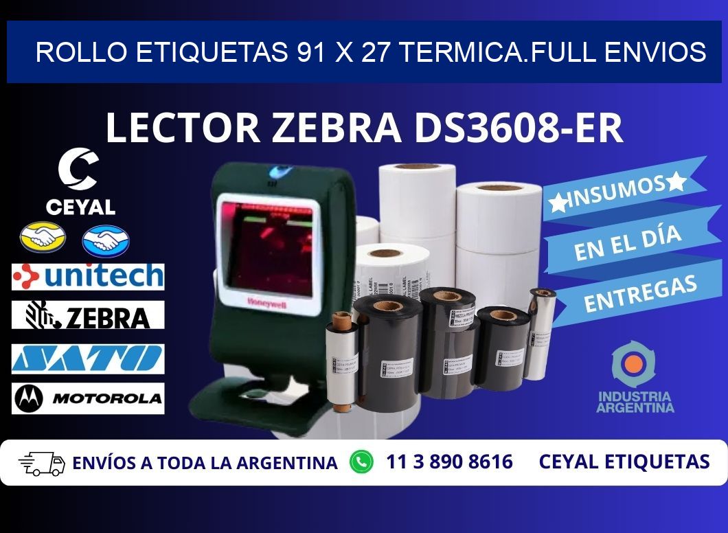 Rollo etiquetas 91 x 27 termica.full envios