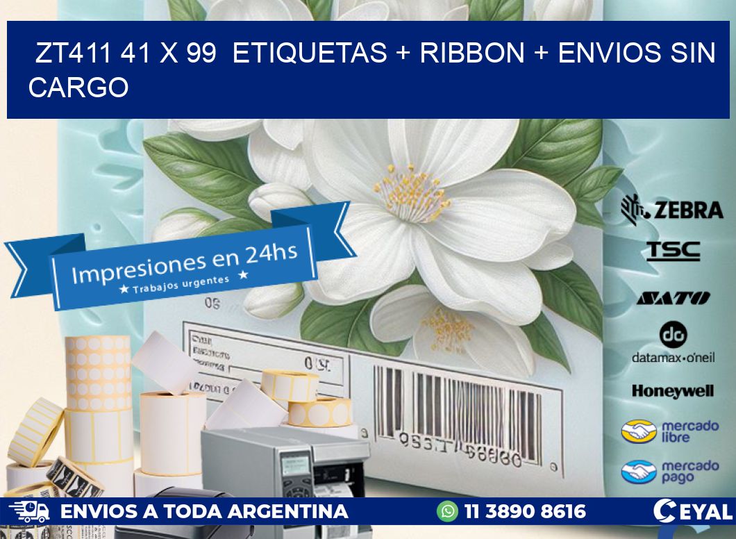 ZT411 41 x 99  etiquetas + ribbon + envios sin cargo