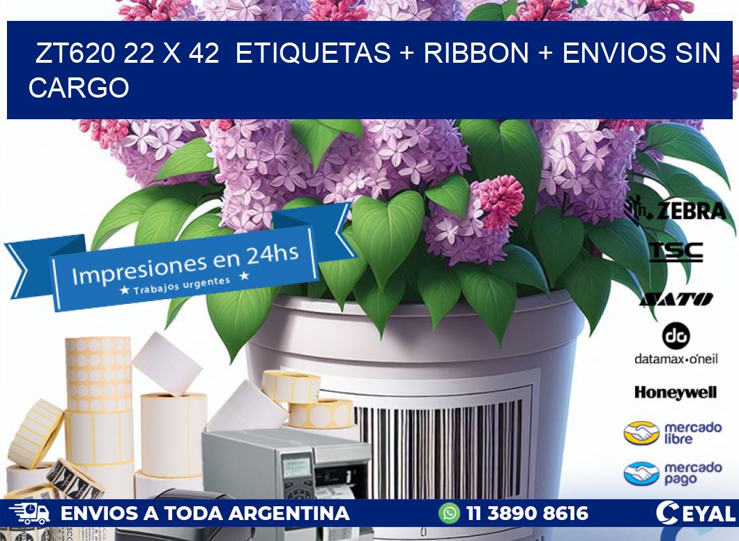 ZT620 22 x 42  etiquetas + ribbon + envios sin cargo