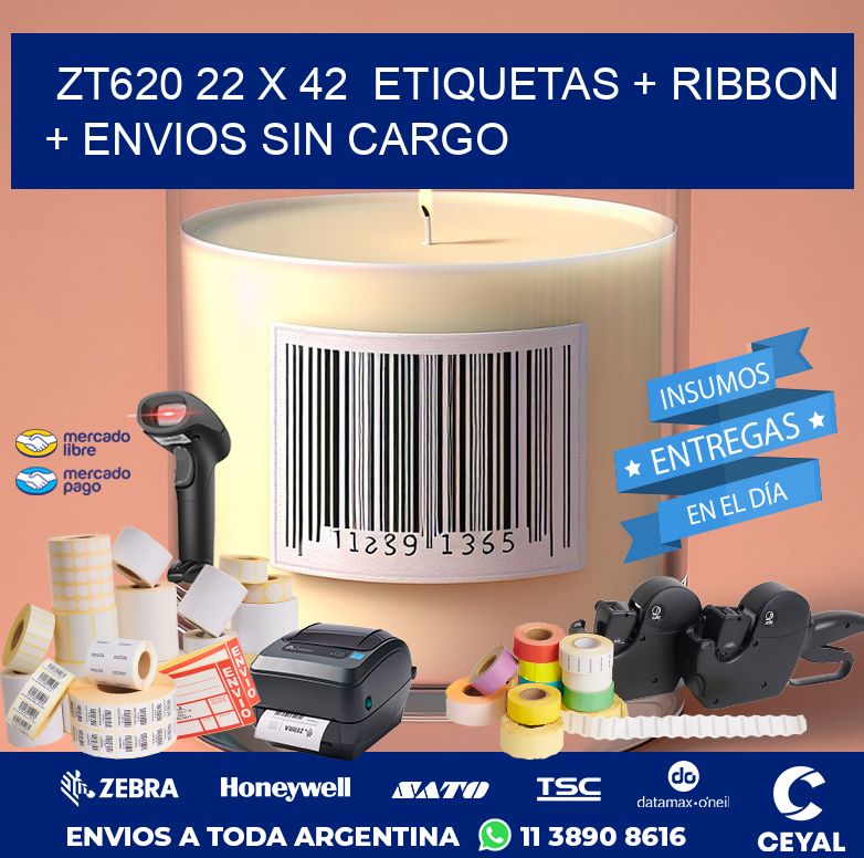 ZT620 22 x 42  etiquetas + ribbon + envios sin cargo