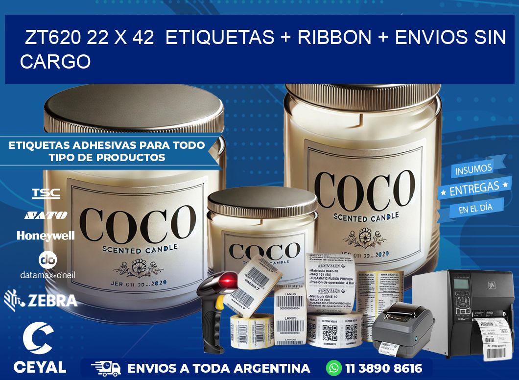 ZT620 22 x 42  etiquetas + ribbon + envios sin cargo