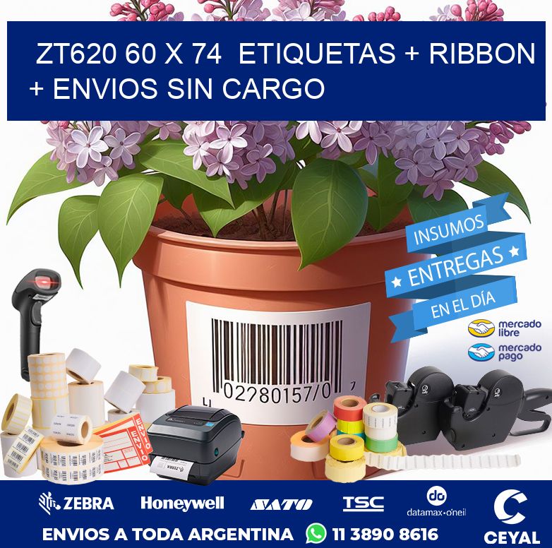 ZT620 60 x 74  etiquetas + ribbon + envios sin cargo