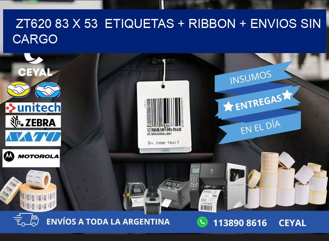ZT620 83 x 53  etiquetas + ribbon + envios sin cargo