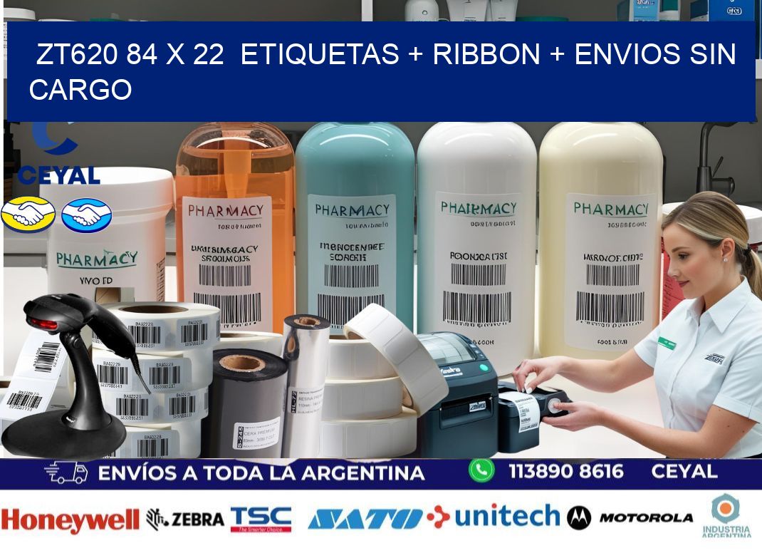 ZT620 84 x 22  etiquetas + ribbon + envios sin cargo