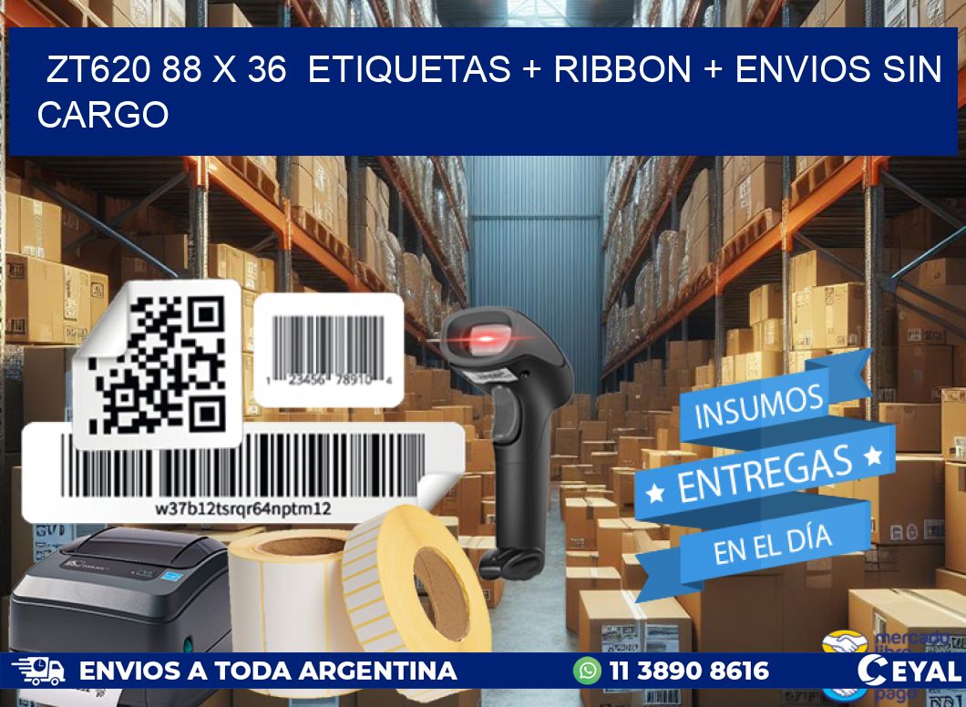 ZT620 88 x 36  etiquetas + ribbon + envios sin cargo