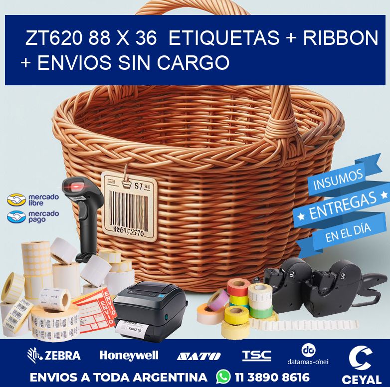 ZT620 88 x 36  etiquetas + ribbon + envios sin cargo