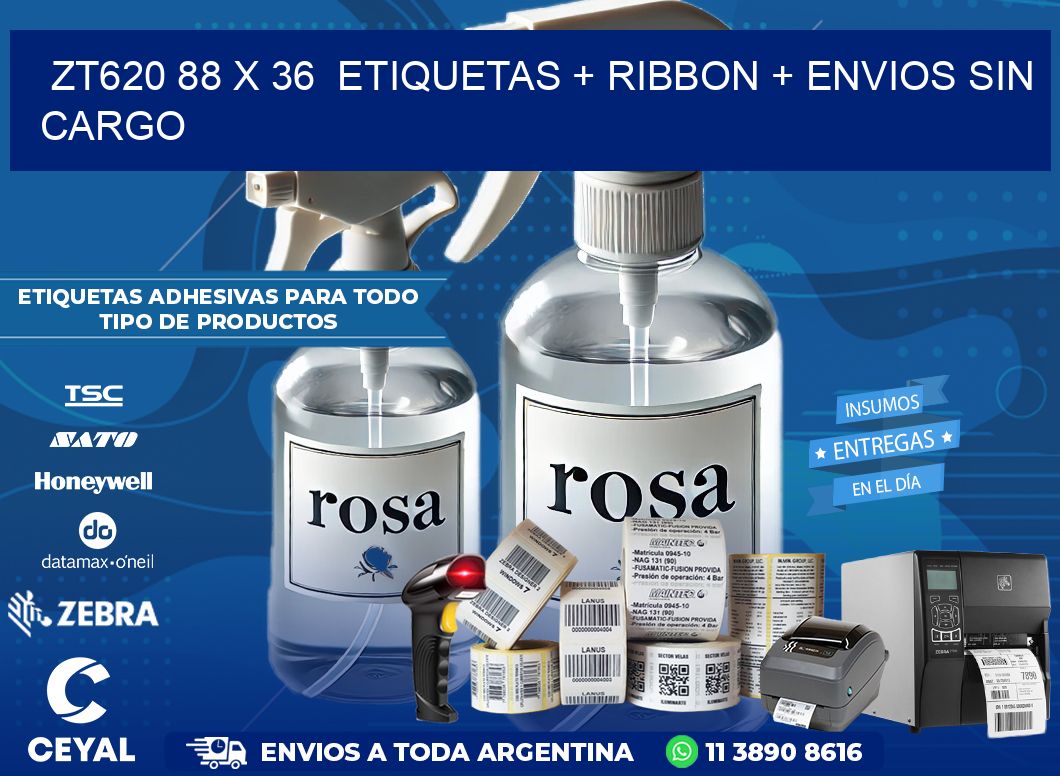ZT620 88 x 36  etiquetas + ribbon + envios sin cargo