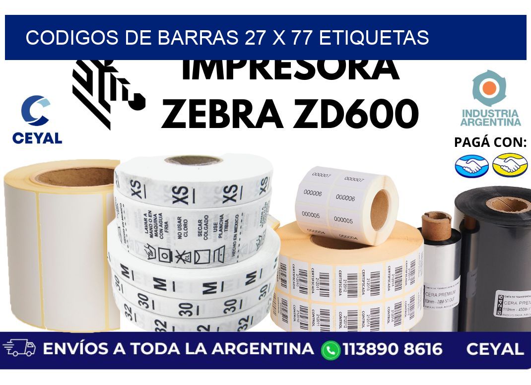 codigos de barras 27 x 77 etiquetas