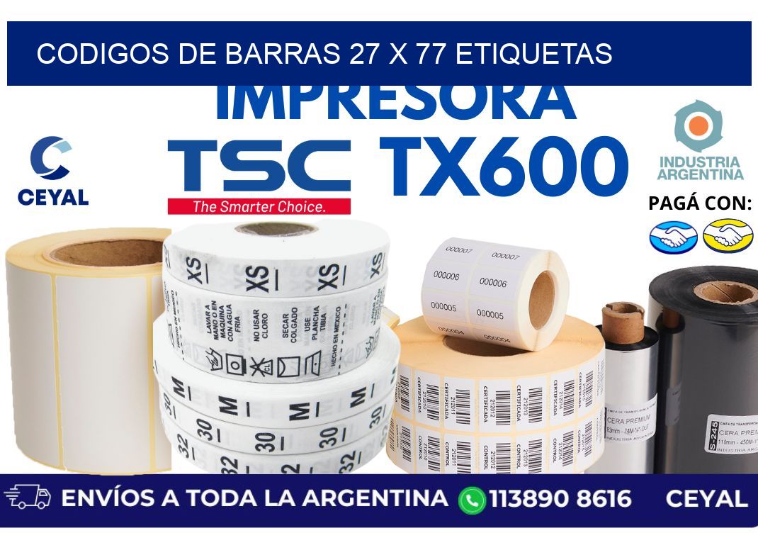 codigos de barras 27 x 77 etiquetas